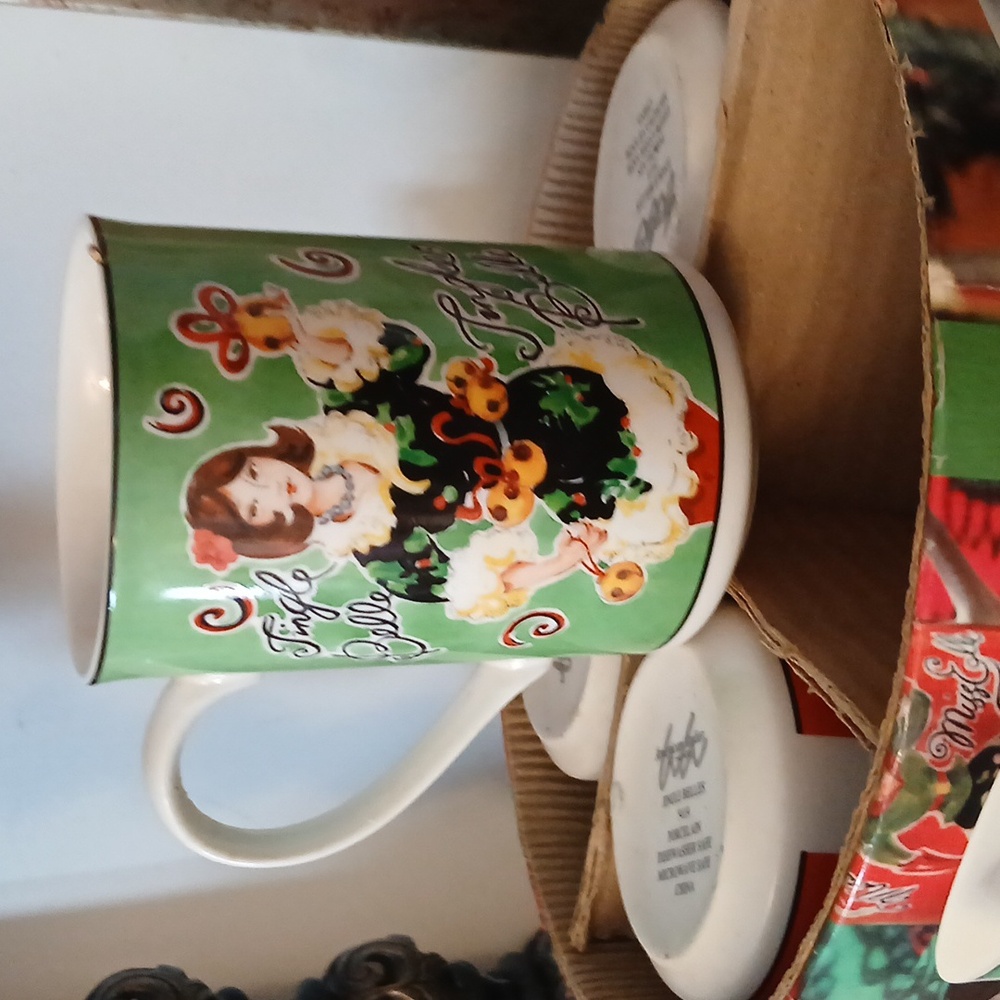 American Atelier Jingle Belles Mugs Ceramic Porcelain  Christmas Mugs Set Of 4